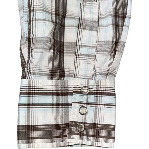 Mens Button Down Shirt XL Plaid 90s Western Flap Pocket Triple Snap Cuffs - Picture 11 of 16